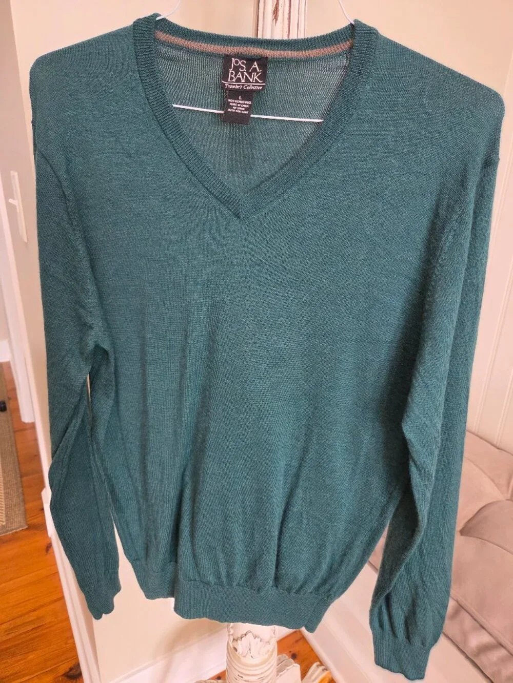 Men’s Jos. A. Bank Travelers Large Merino Wool V-Neck Pullover Sweater Green